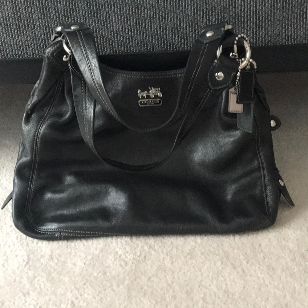 Black leather coach purse
